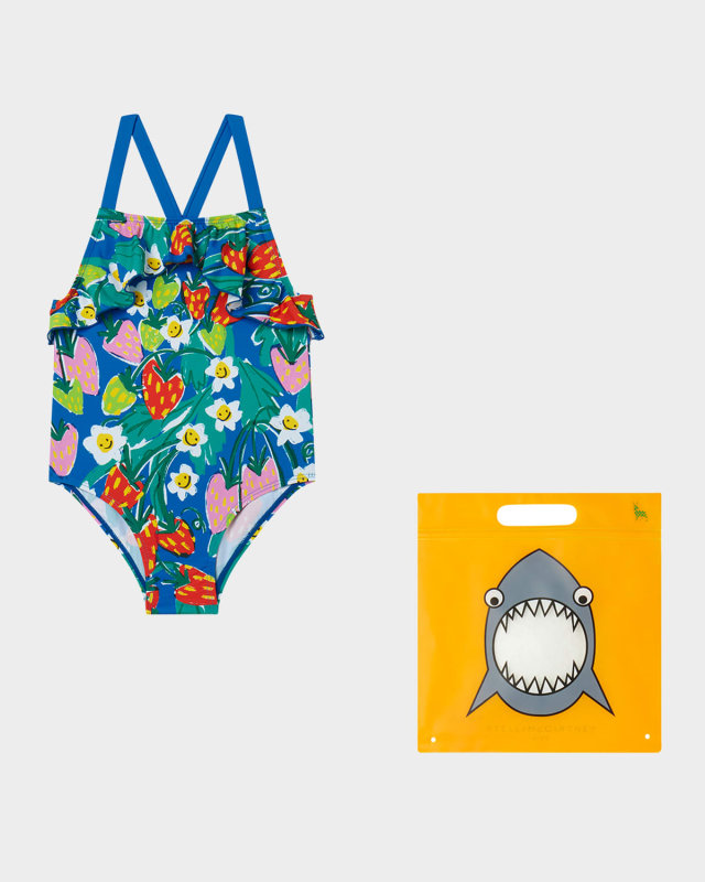 Girl's Girl Strawberry Floral-Print Swimsuit, Size 4-10